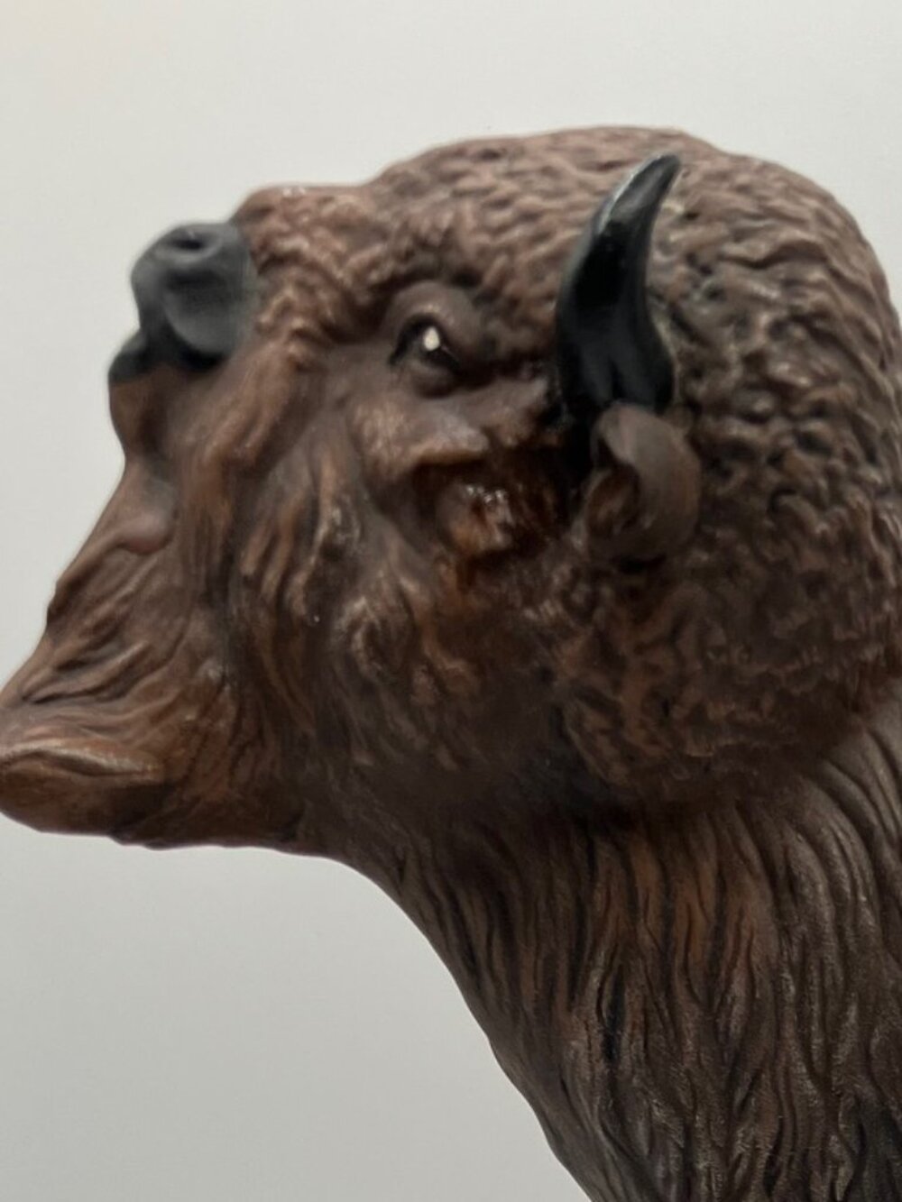 Ceramic Buffalo/Wooden Base Hobbyist Statue/Figurine 10.5"H x 11"L